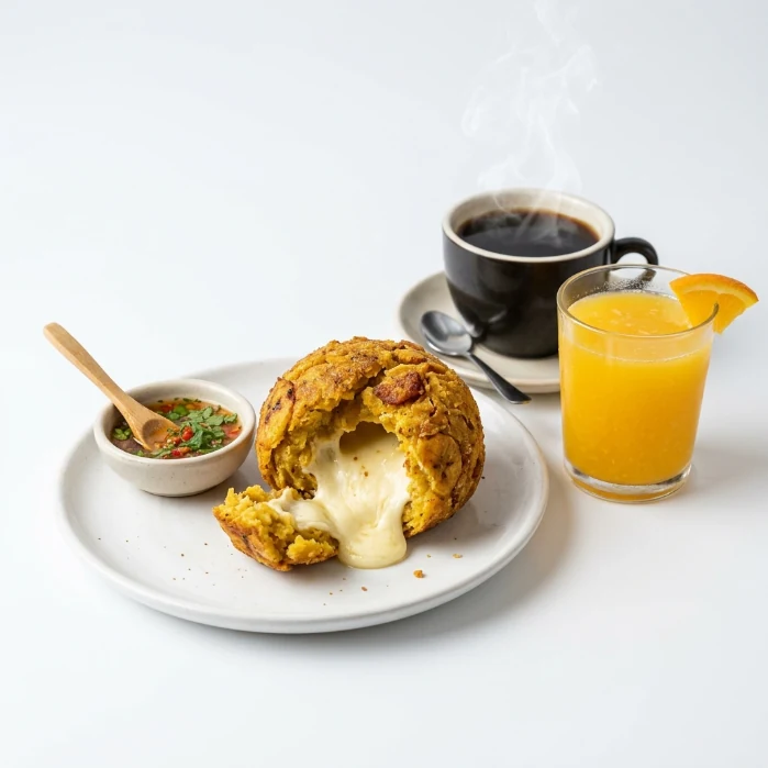 Bolón con queso manaba - Queso artesanal fundido con suave plátano majado al punto exacto.
